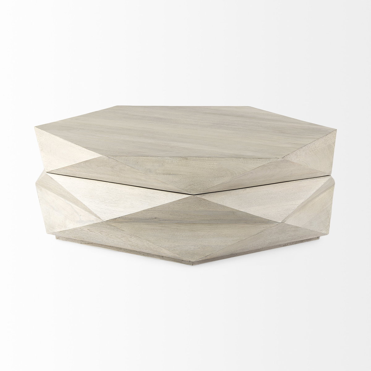 Arreto 48' Natural Solid Wood Hexagonal Storage Coffee Table, by Mercana, 48" length x 48" width x 15" height View 5