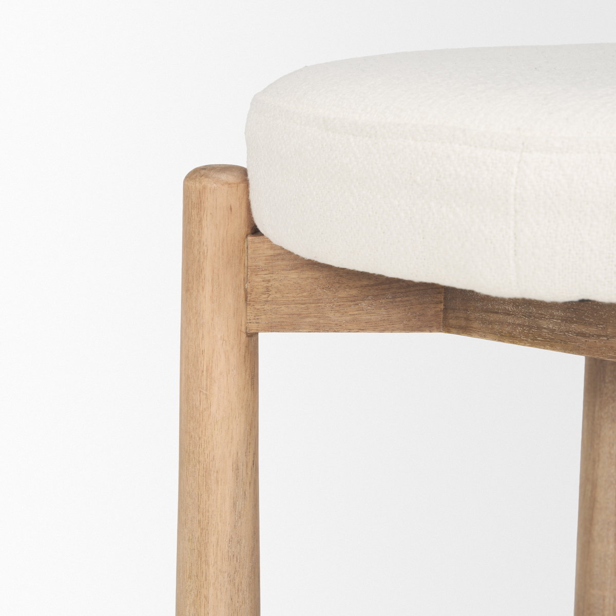 Shaiden Brown Wood with Cream Fabric Stool, Ottoman by Mercana, 21.5" length x 21.5" width x 19.5" height View 8