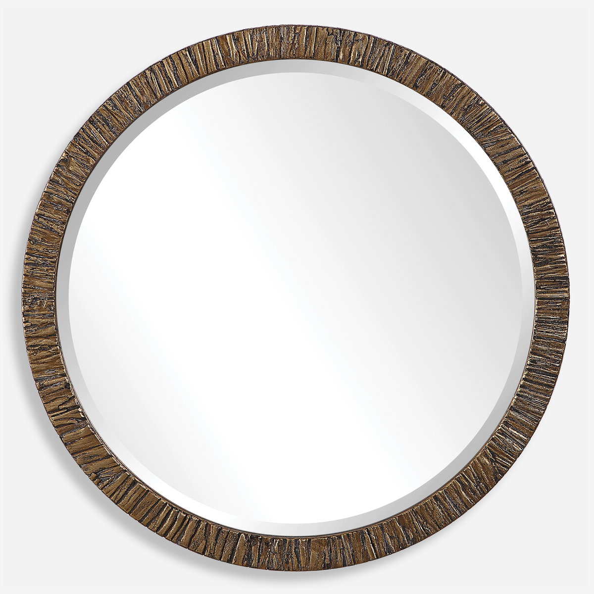 Wayde Gold Bark Round Mirror, by Uttermost, 2'6" width x 2'6" height x 1.5" depth View 1