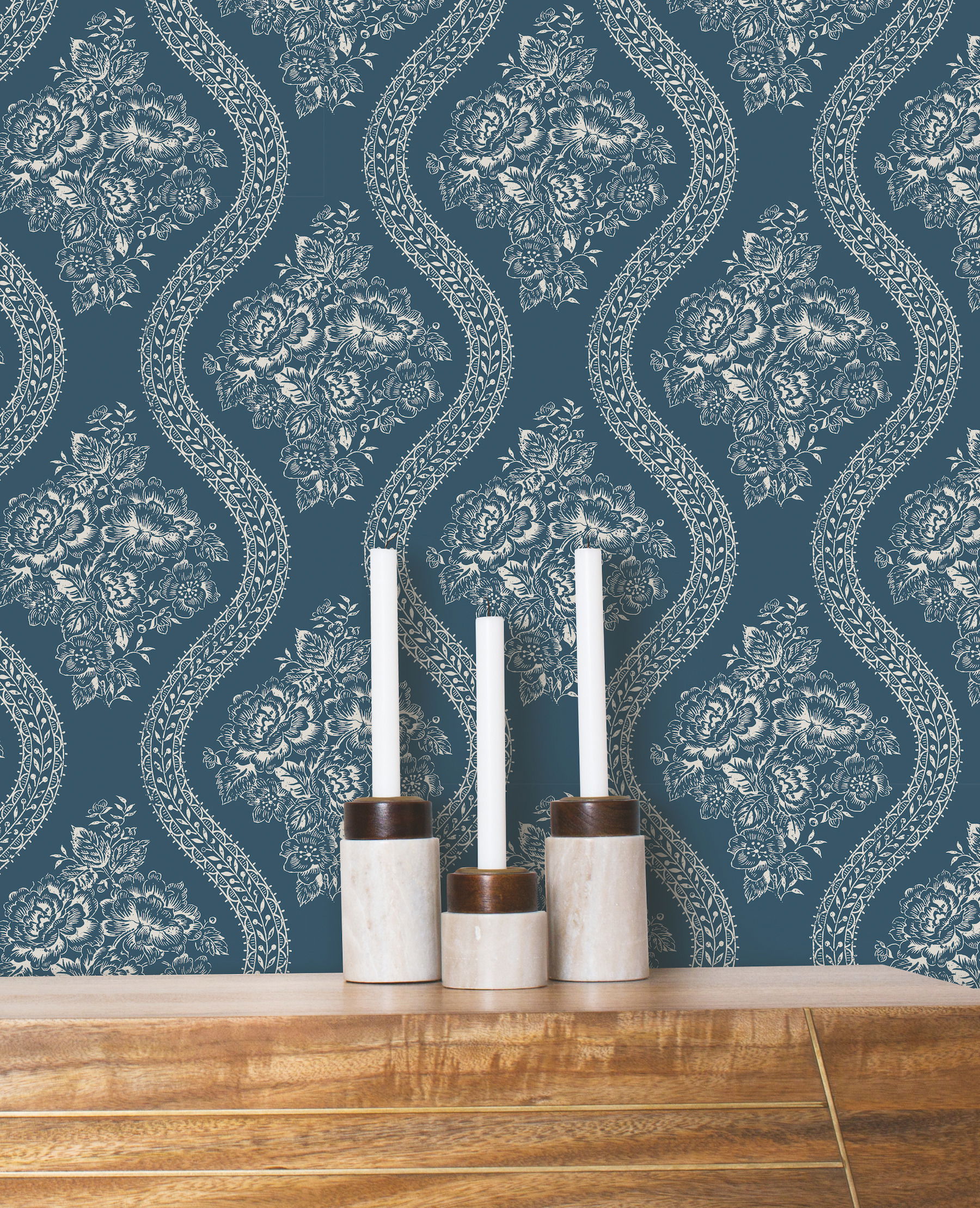 Magnolia Home Coverlet Floral Navy Peel & Stick Wallpaper, by York Wall, 20' length x 1'8.5" width x 0.02" depth View 3
