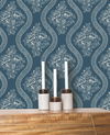 Magnolia Home Coverlet Floral Navy Peel & Stick Wallpaper, by York Wall, 20' length x 1'8.5" width x 0.02" depth thumbnail 3