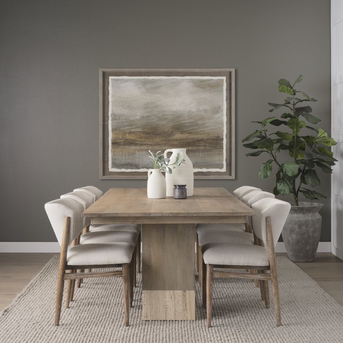 Shivon 94'L x 42'W Dining Table | Light Brown Wood & Light Brown Wood & Travertine | Seats 8, by Mercana, 94" length x 42" width x 30" height View 2