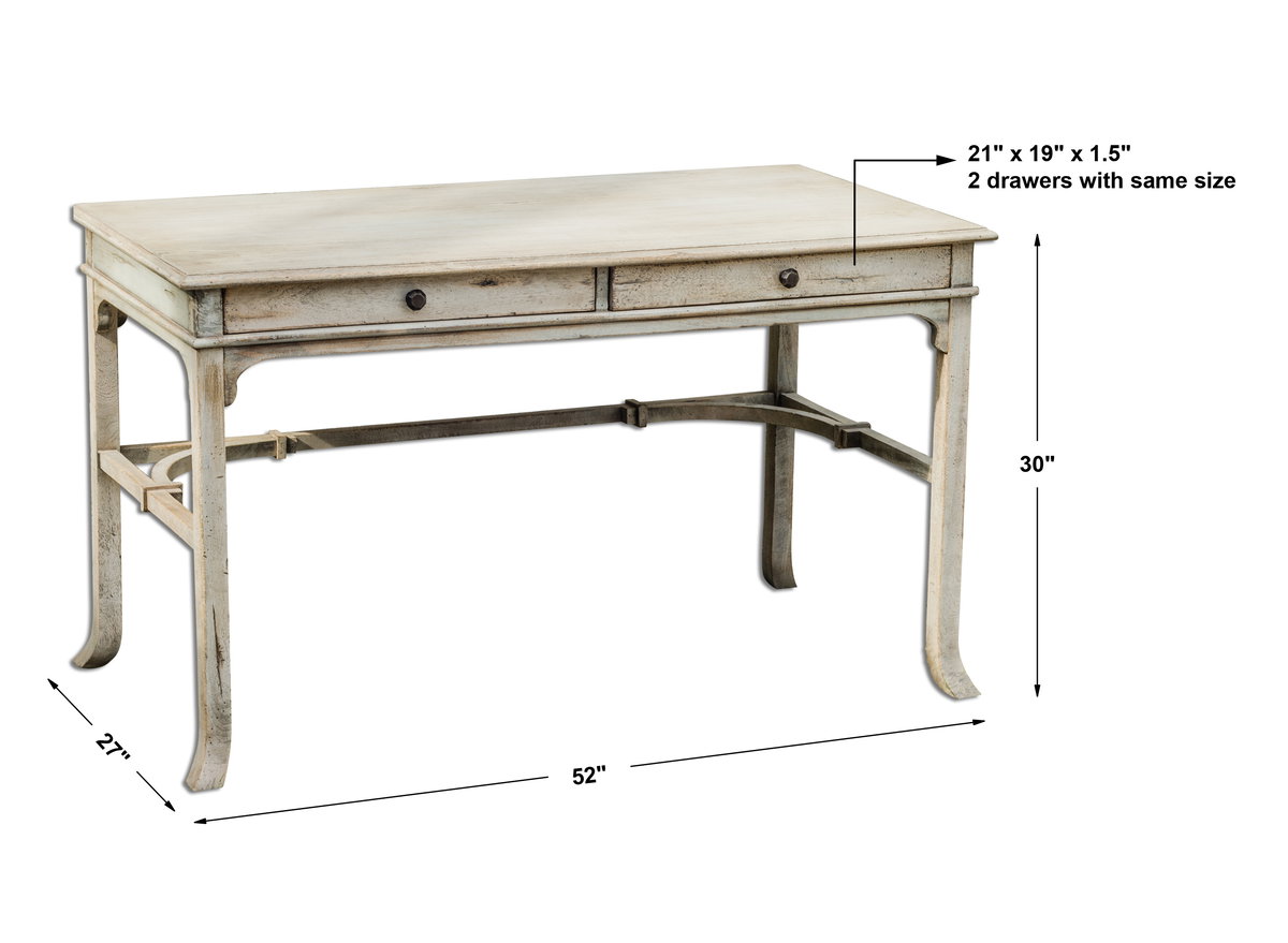 Bridgely Aged Writing Desk, Furniture by Uttermost, 52" width x 30" height x 27" depth View 3