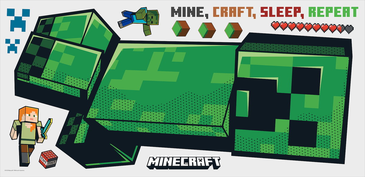 Minecraft Creeper Giant Peel & Stick Wall Decals, by York Wall, 1'4.8" length x 3'0.5" width x 0.02" depth