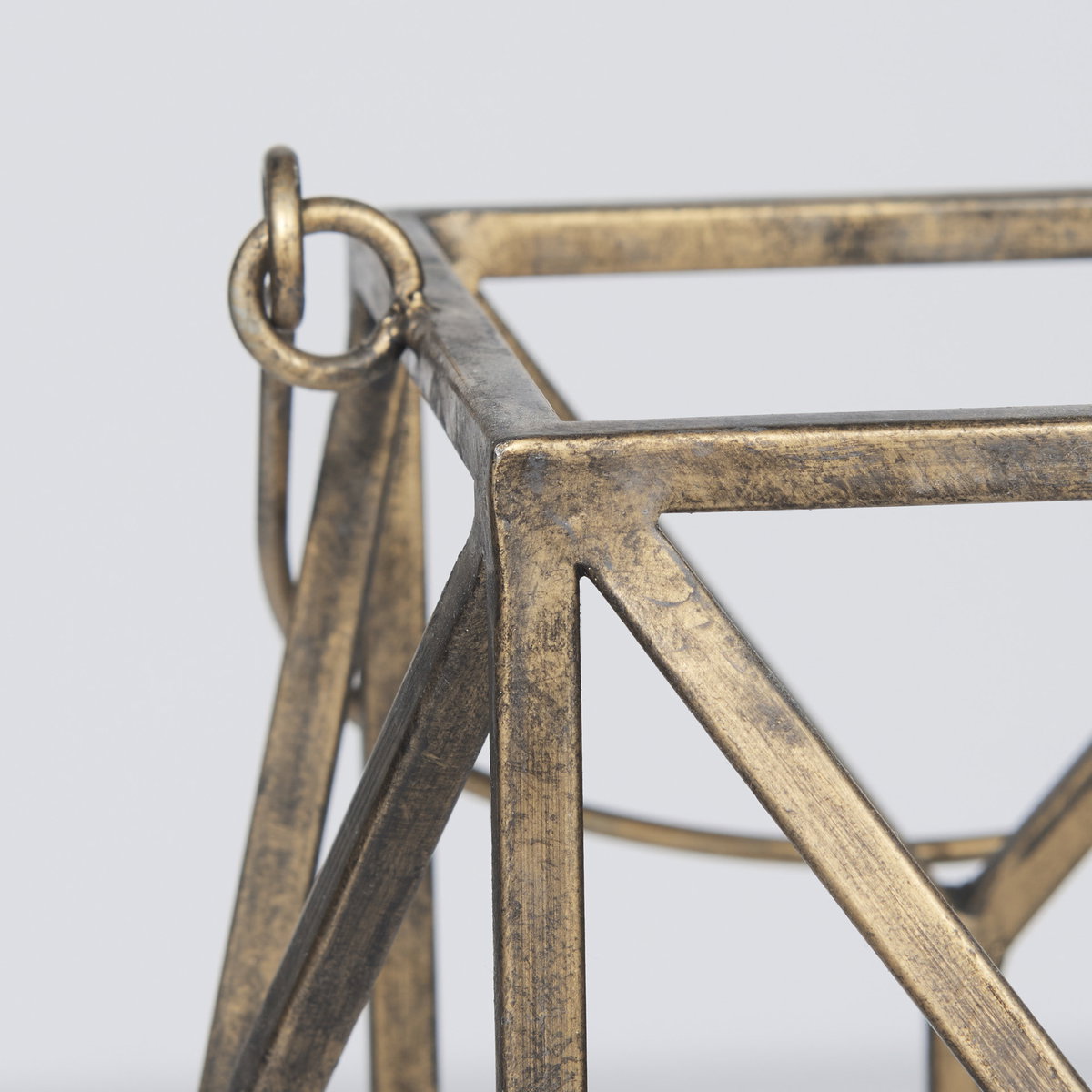Ivy Small Gold Metal Geometric Cage Candle Holder Lantern, Lighting by Mercana, 8.27" length x 8.27" width x 29.72" height View 9