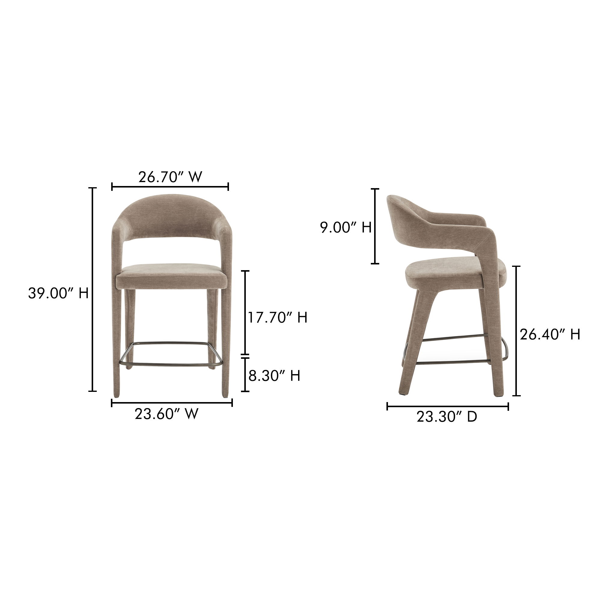 Martens Counter Stool Camel, Counter & Bar Stool by Moe's Home, 23.6" width x 39" height x 23.3" depth View 7
