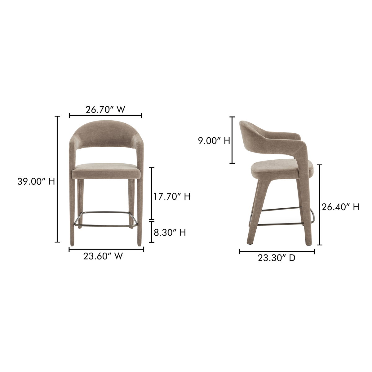 Martens Counter Stool Camel, Counter & Bar Stool by Moe's Home, 23.6" width x 39" height x 23.3" depth View 7