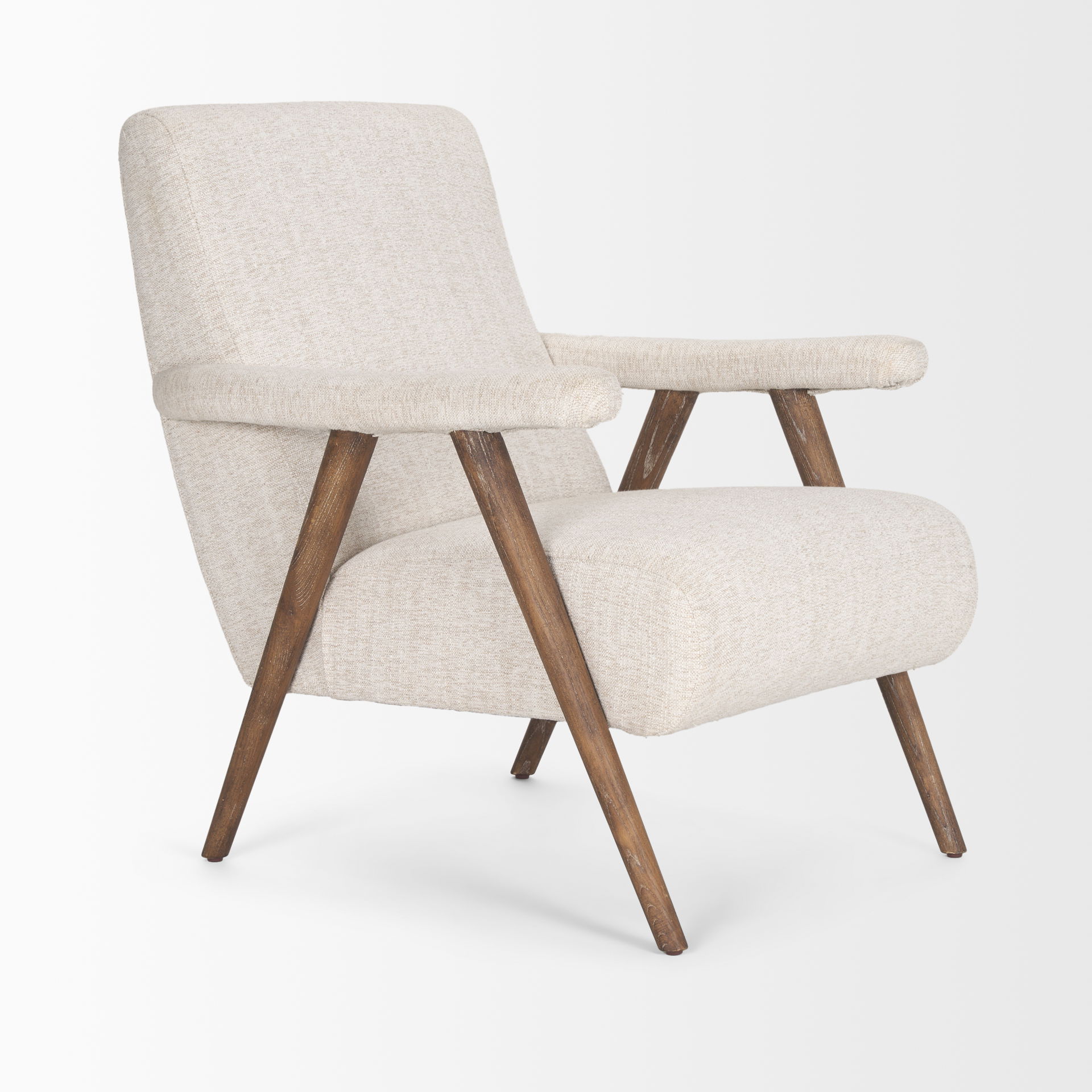 Nico Oatmeal Upholstered with Brown Wood Accent Chair, by Mercana, 25.98" length x 31.89" width x 32.28" height View 11
