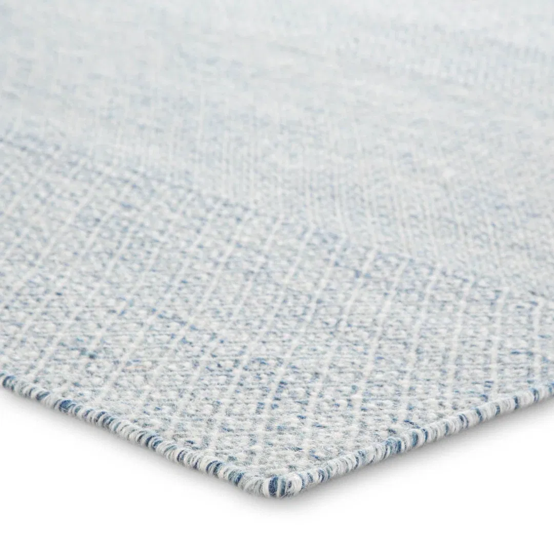 Provence Geometric Hand-Woven Wool Light Blue/Ivory Area Rug large image 