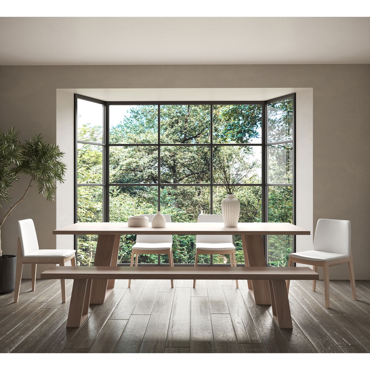 Deco Oak Dining Chair Cream White Pvc - Set Of Two, by Moe's Home, 21.25" width x 31.1" height x 21.25" depth View 11