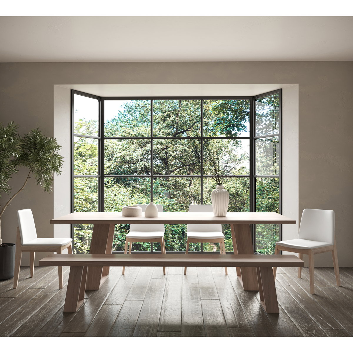 Deco Oak Dining Chair Cream White Pvc - Set Of Two, by Moe's Home, 21.25" width x 31.1" height x 21.25" depth View 11