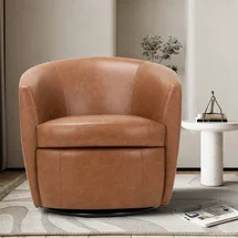 Online Designer Combined Living/Dining Faux Leather Upholstered Swivel Barrel Chair