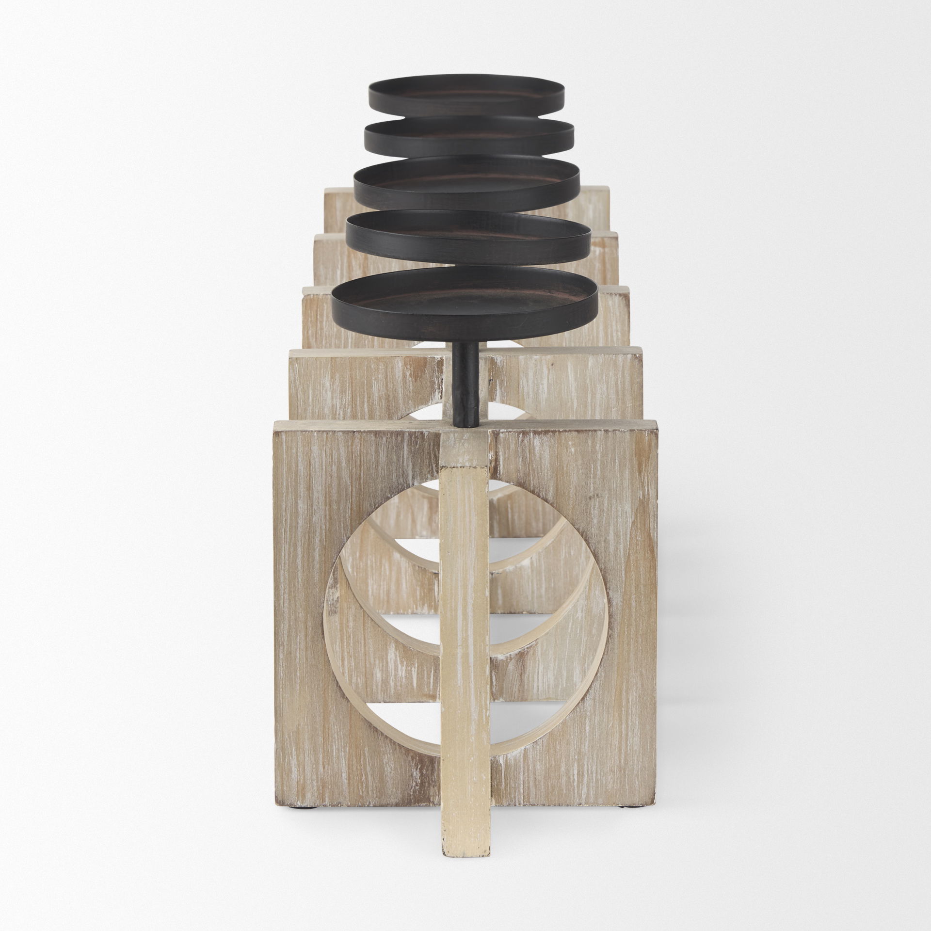 Cambie  Natural Wood with Black Metal Candle Holders large image 