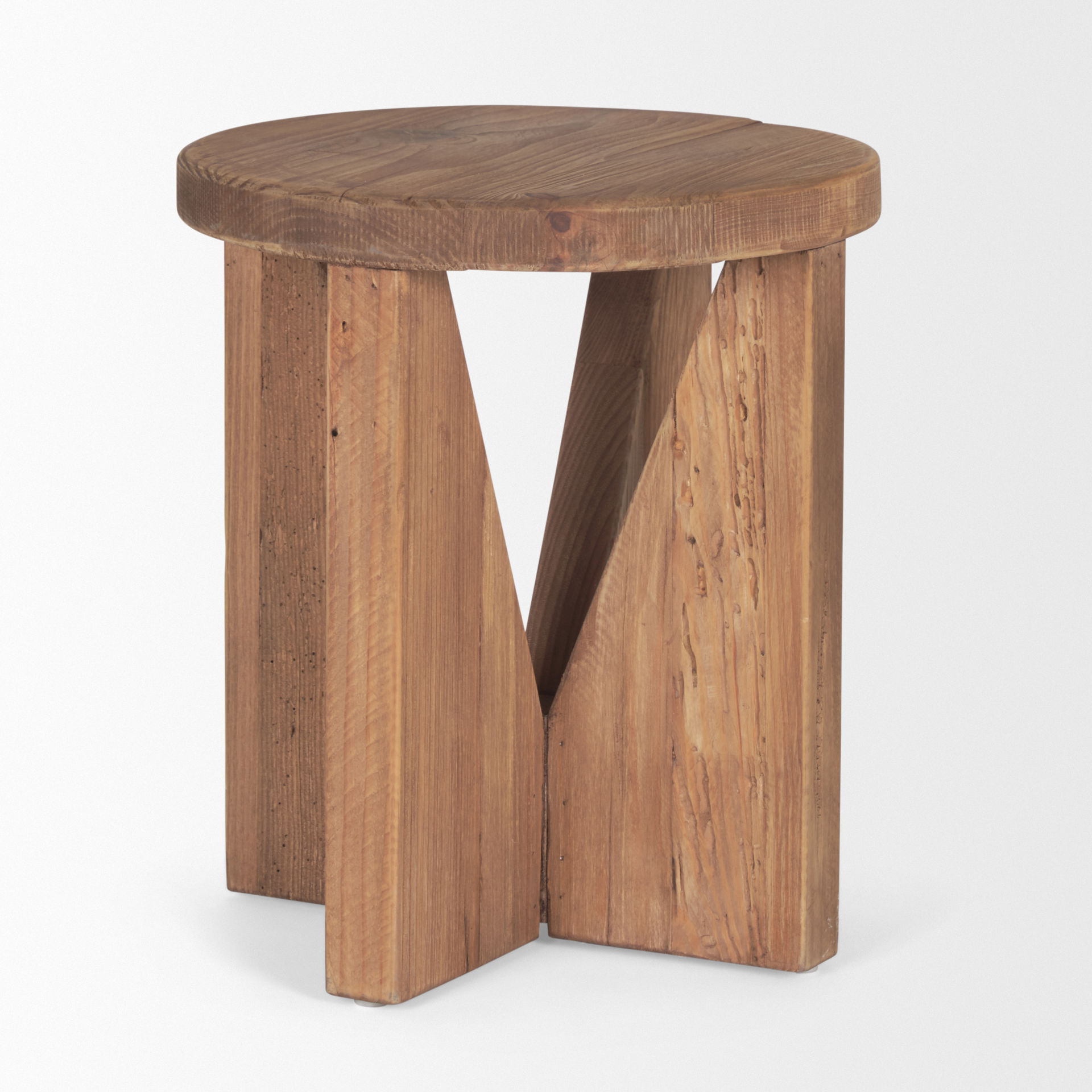 Tahlia Round Natural Brown Wood with Angled Legs Stool, Ottoman by Mercana, 16" length x 16" width x 18" height View 5