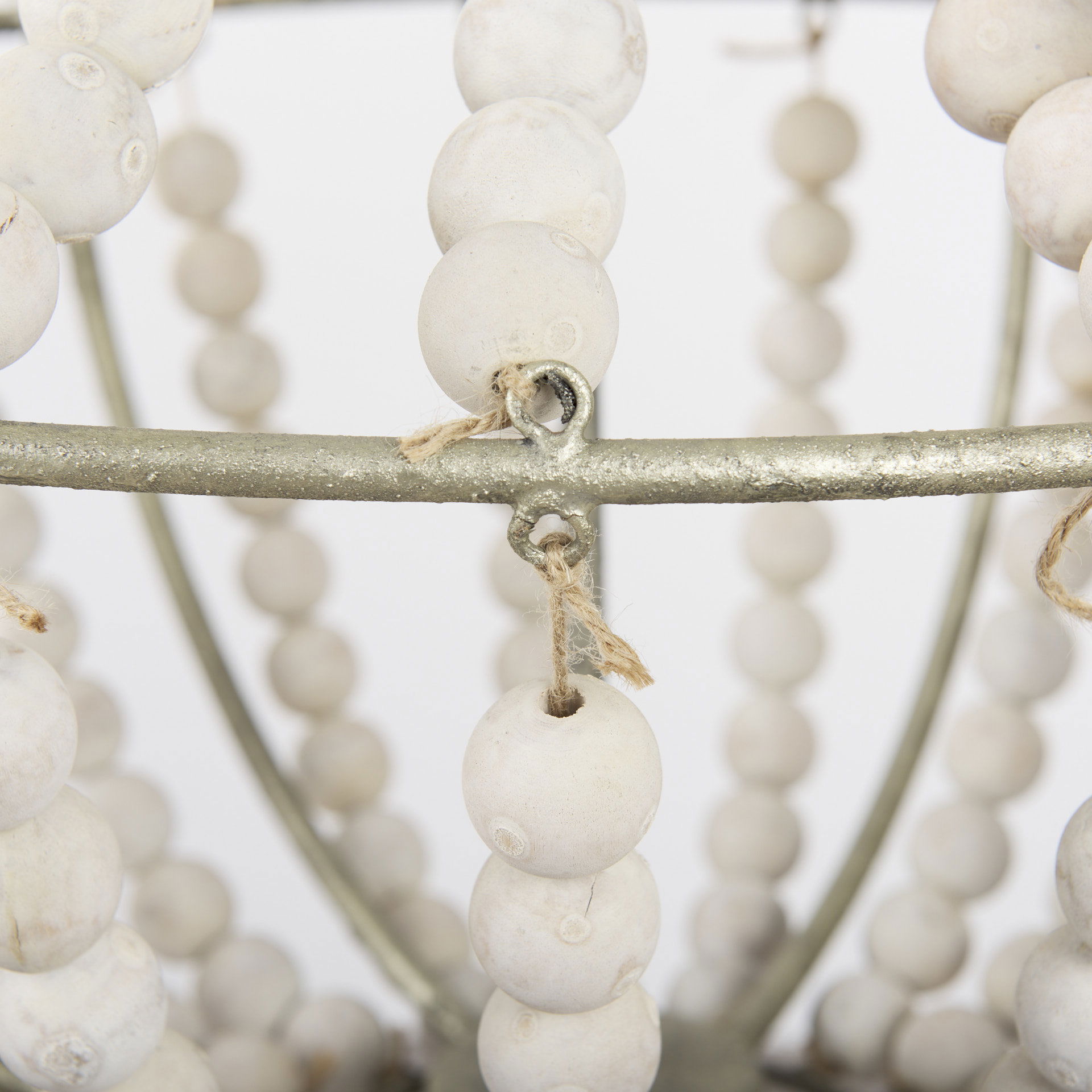 Phillum (29'x37') Silver Metal Chassis and White Wood Beaded Six Bulb Chandelier, by Mercana, 29" length x 29" width x 37" height View 9