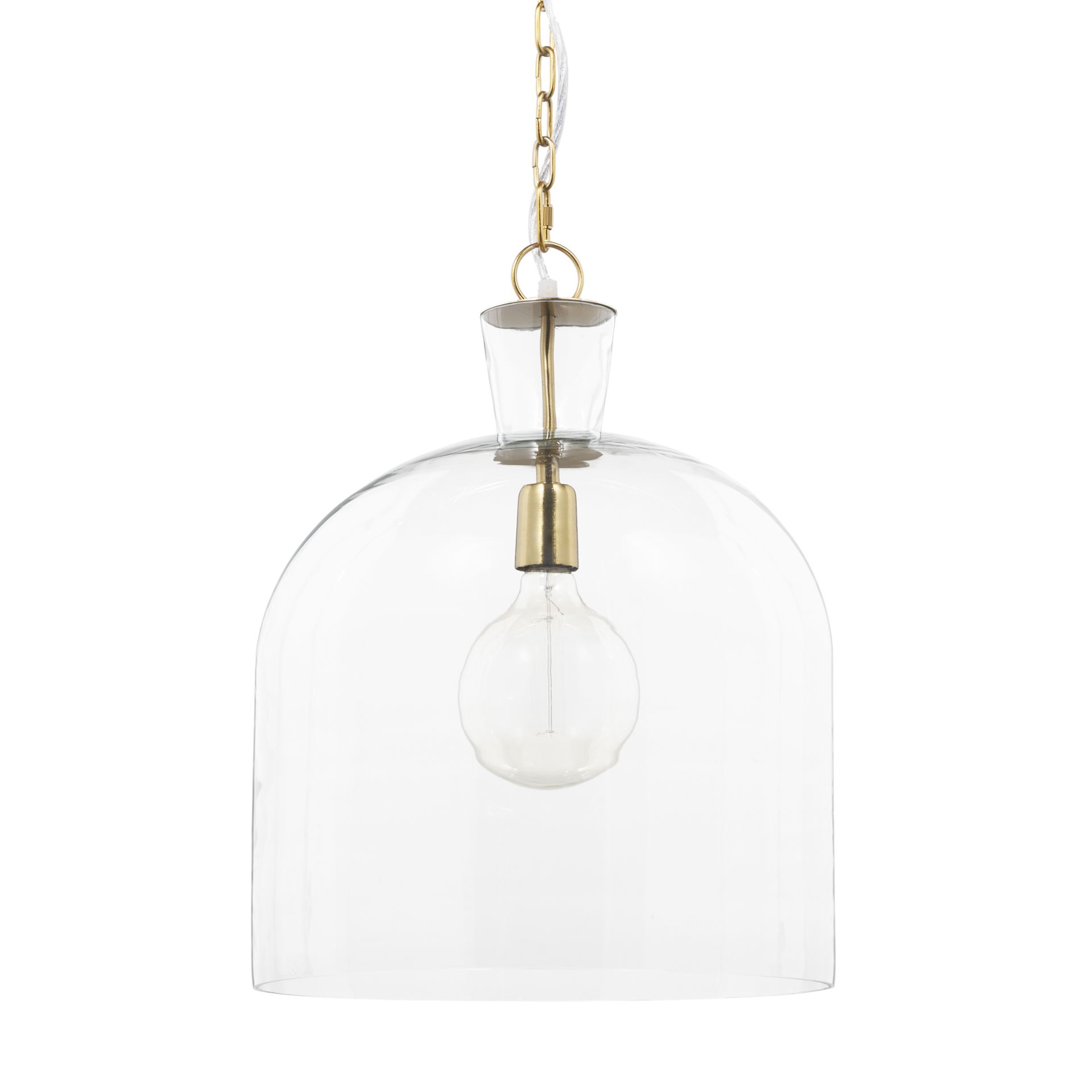 Sadah Large Clear Blown Glass with Gold Metal Pendant Light, by Mercana, 15.25" length x 15.25" width x 20.25" height View 1