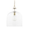 Sadah Large Clear Blown Glass with Gold Metal Pendant Light, by Mercana, 15.25" length x 15.25" width x 20.25" height thumbnail 1