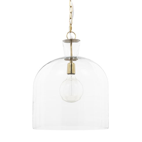 Sadah Large Clear Blown Glass with Gold Metal Pendant Light