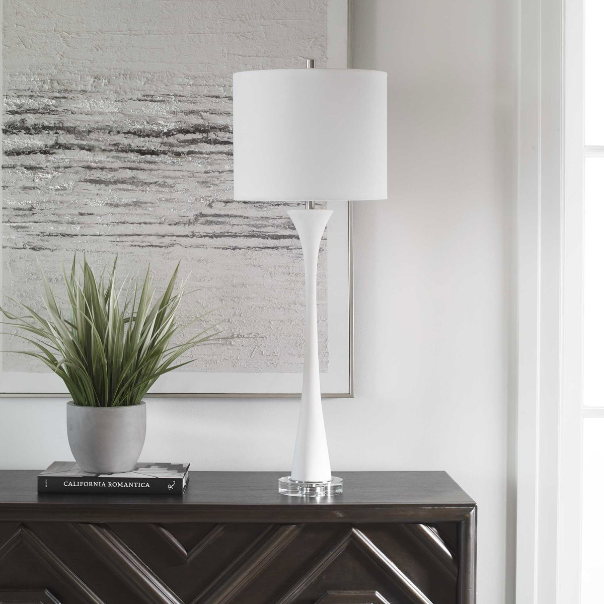 Fountain White Marble Buffet Lamp, Table Lamp by Uttermost, 12" width x 34" height x 12" depth View 4