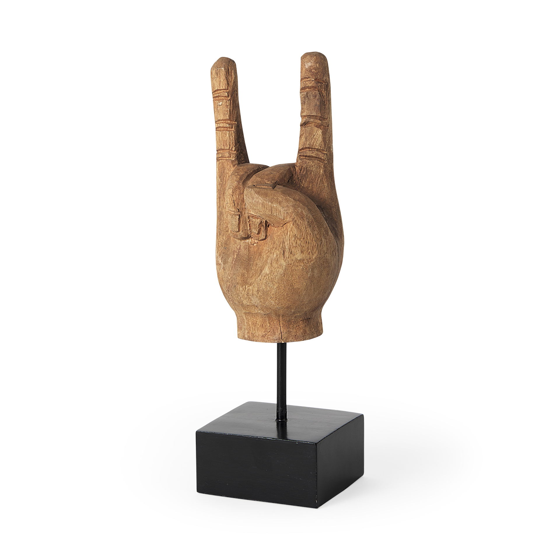 Saxum 4L x 4W Natural Wooden Carved Hang Loose Hand, Decorative Object by Mercana, 4" length x 4.33" width x 12.99" height View 1