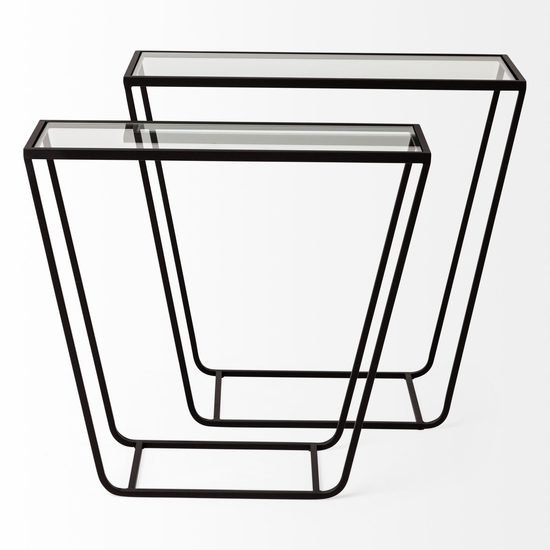 Arya (Set of 2) 24L x 10W Black Rectangular Glass Top Iron Frame Accent Table large image 
