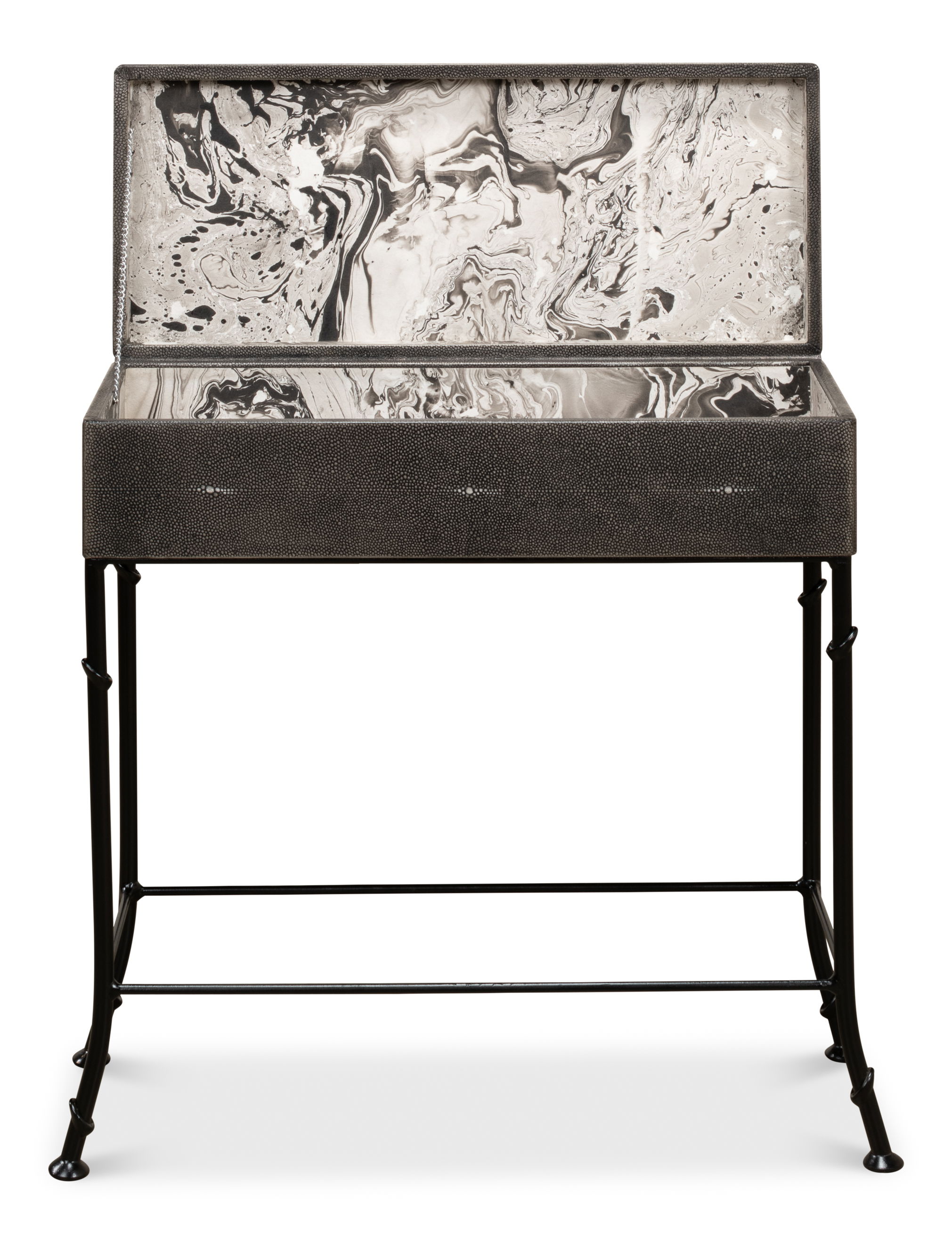 Grey Leather Shagreen Box On Stand, Side & End Table by Sarreid, 24" length x 10" width x 25" height View 9