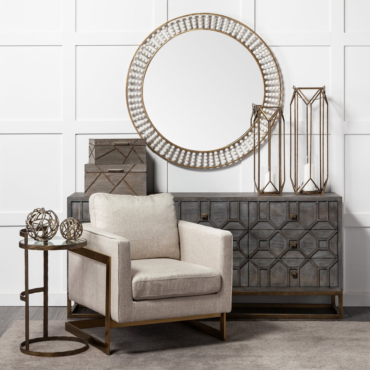 Ivy Large Gold Metal Geometric Cage Candle Holder Lantern, Lighting by Mercana, 10.24" length x 10.24" width x 36.02" height View 2