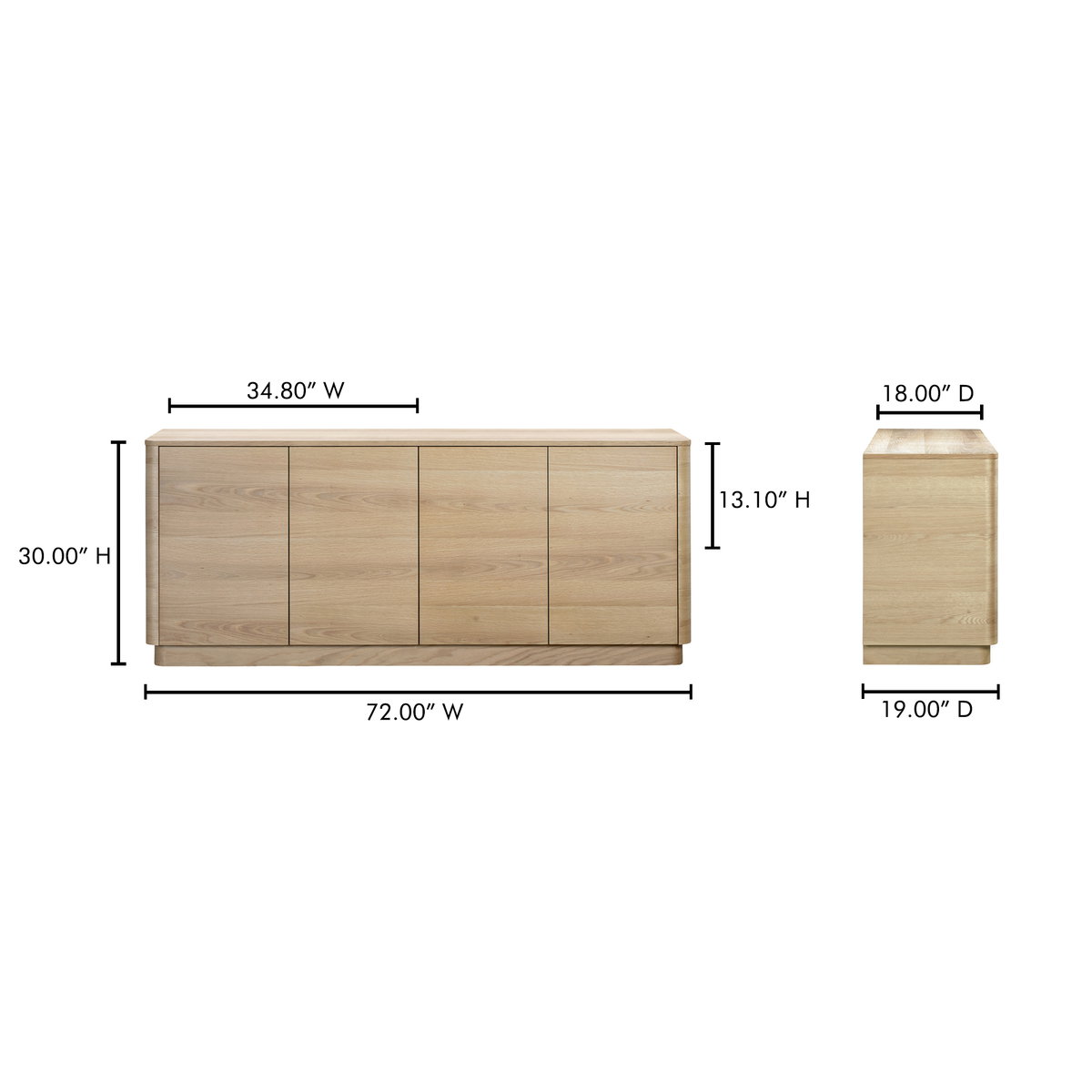 Round Off Sideboard Natural Oak, Cabinets & Sideboard by Moe's Home, 72" width x 30" height x 19" depth View 11