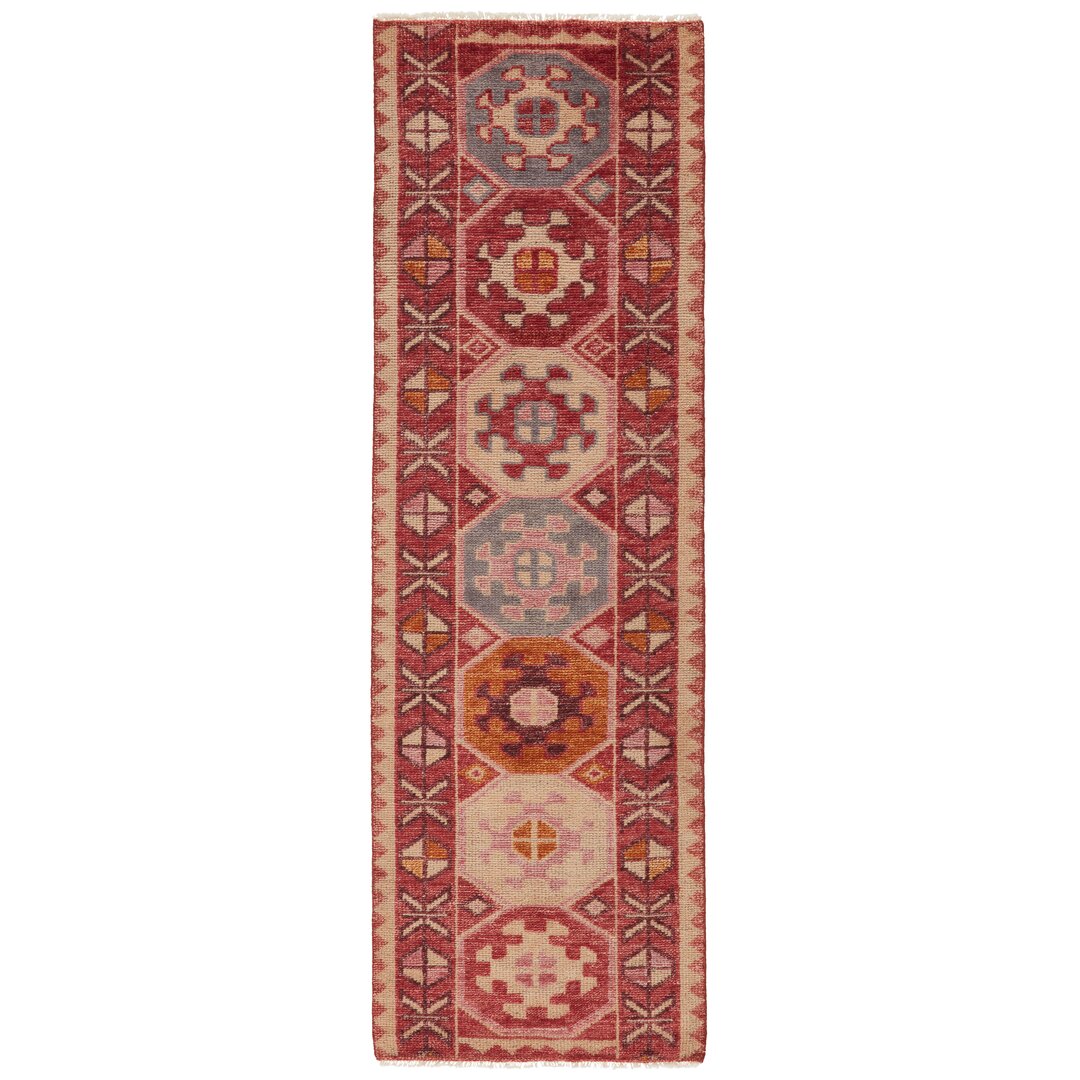 Runner Southwestern Hand-Knotted Wool Pink Area Rug large image 