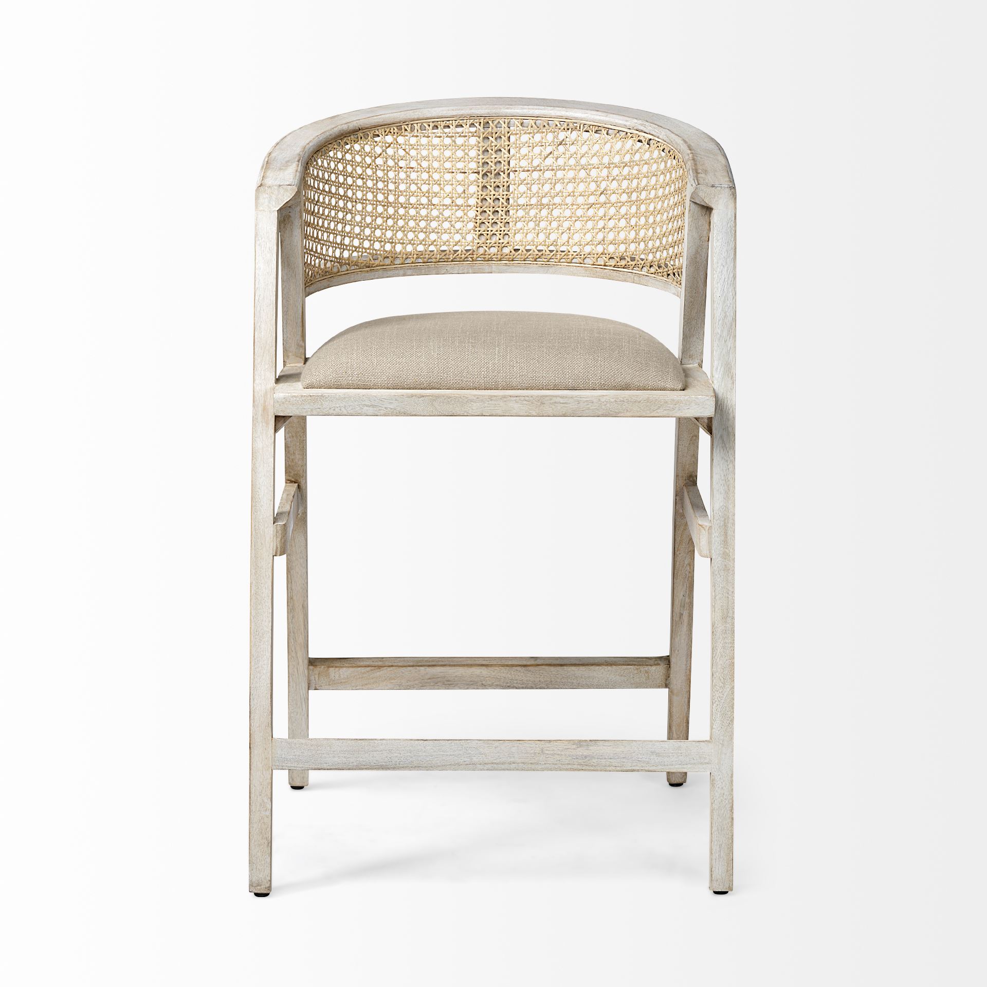Tabitha 26.75' Seat Height Beige Fabric/Rattan Seat Blonde Wood Frame Counter Stool, Counter & Bar Stool by Mercana, 23.25" length x 22" width x 36.75" height View 6