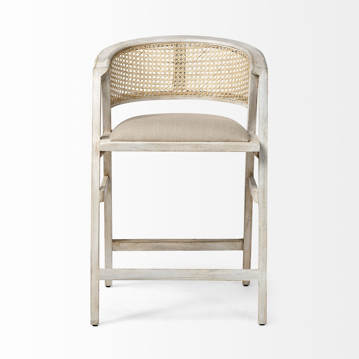 Tabitha Low Back 26.75in Seat Counter Stool | Beige Fabric with Wood, Counter & Bar Stool by Mercana, 23.25" length x 22" width x 36.75" height View 6