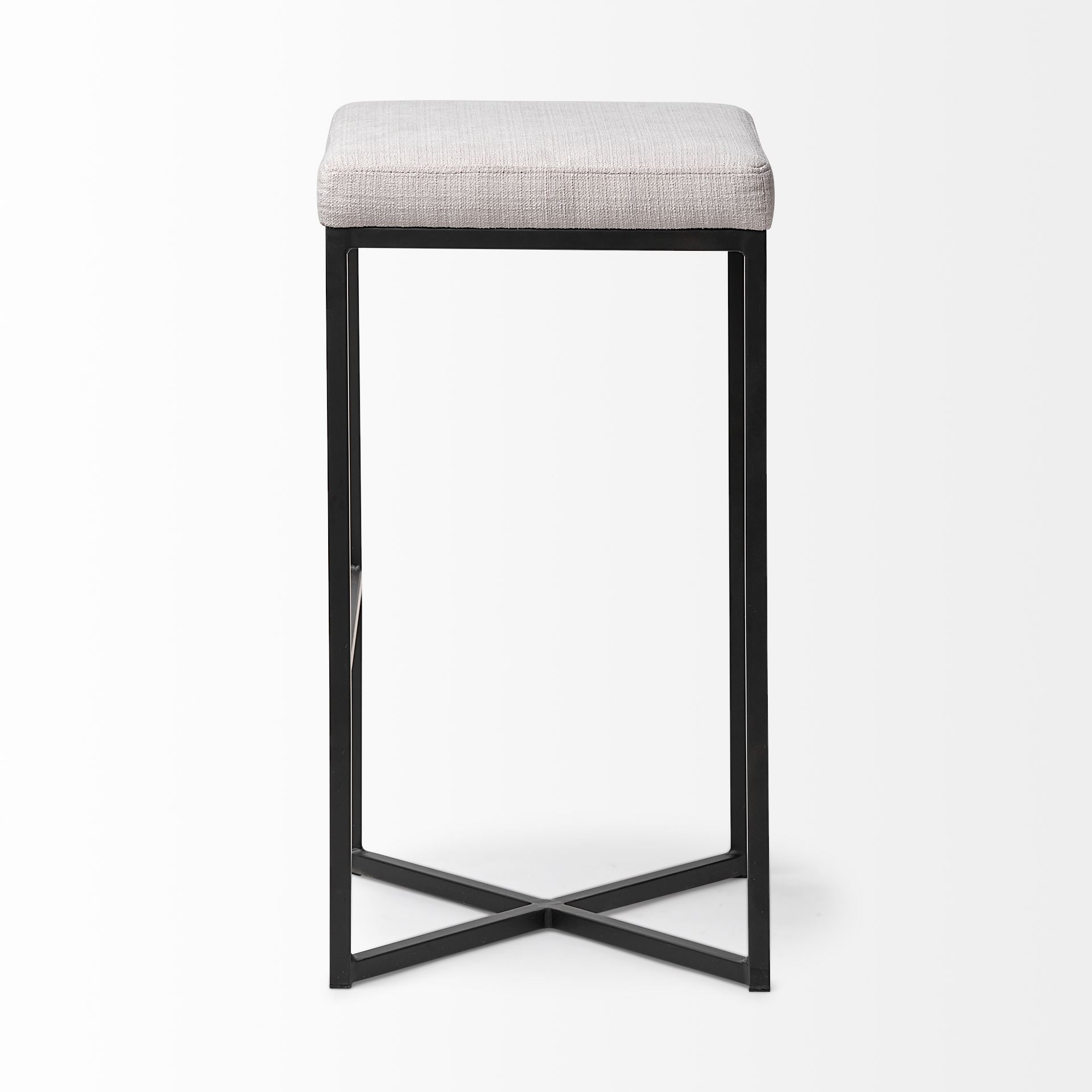 Frodo 29.75H Seat Height White Fabric Seat Black Metal Base Stool, Counter & Bar Stool by Mercana, 16.54" length x 16.54" width x 30" height View 4
