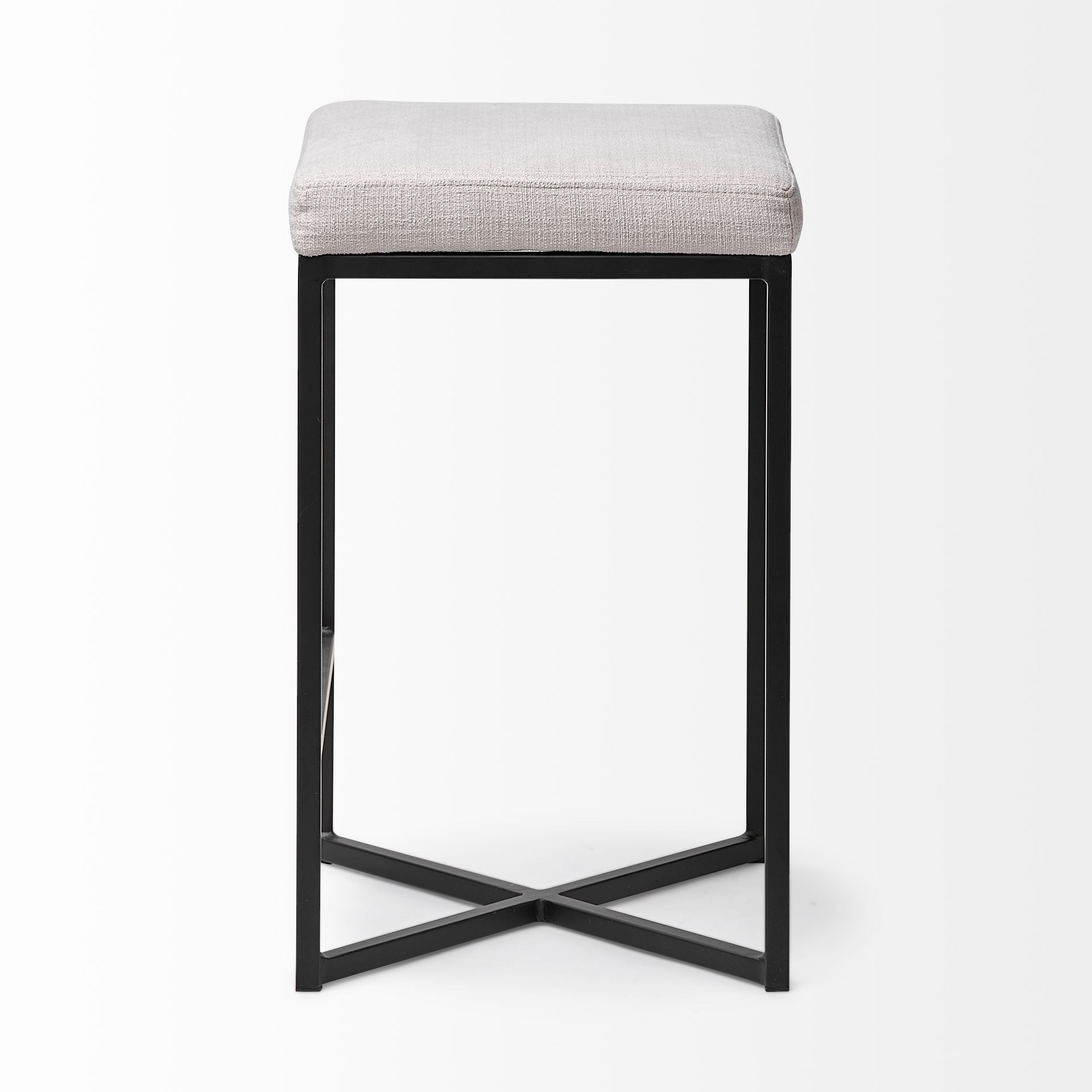 Frodo 26' Seat Height White Fabric Seat Black Metal Base Stool large image 