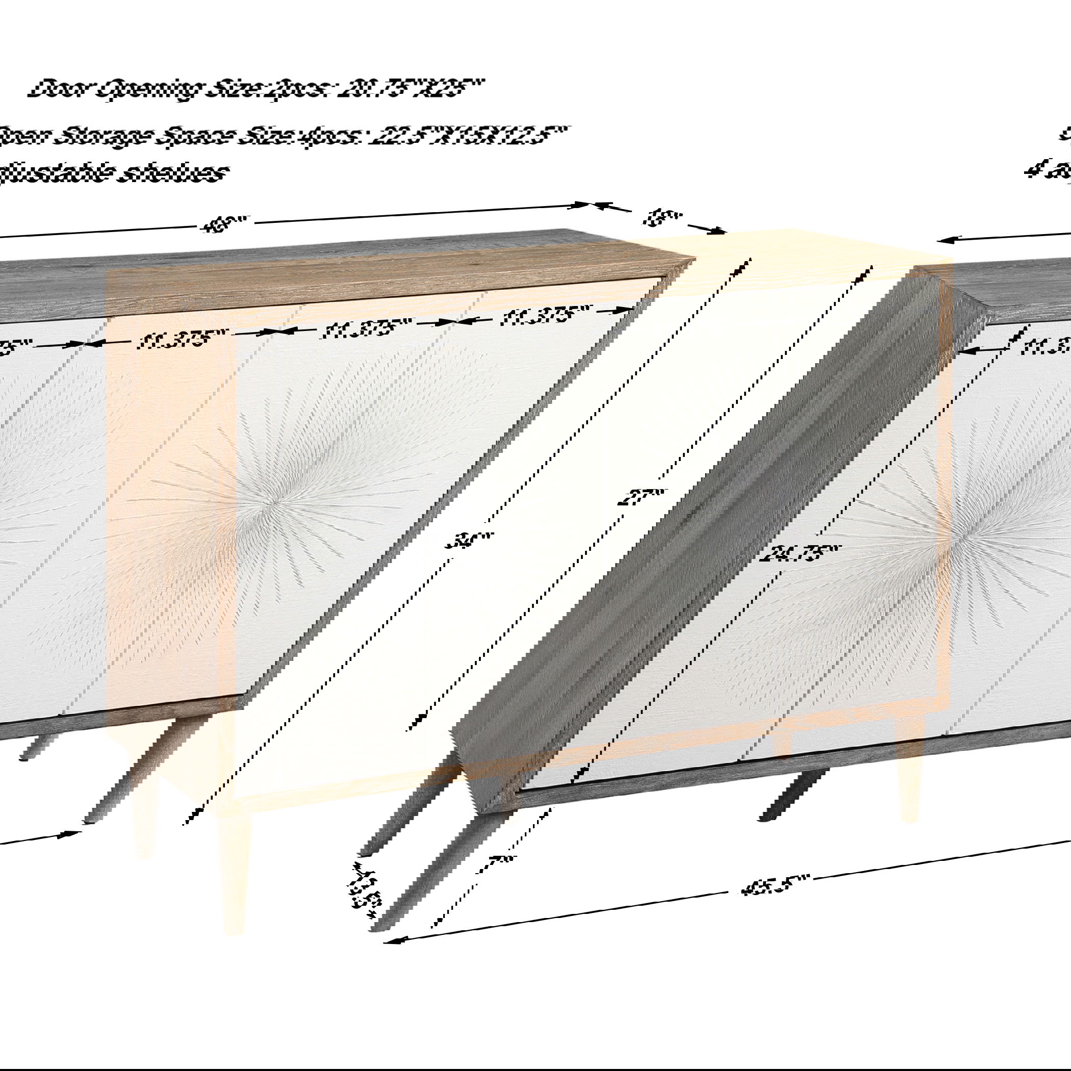 Dani 4 Door White Cabinet, Furniture by Uttermost, 48" width x 34.12" height x 18" depth View 3