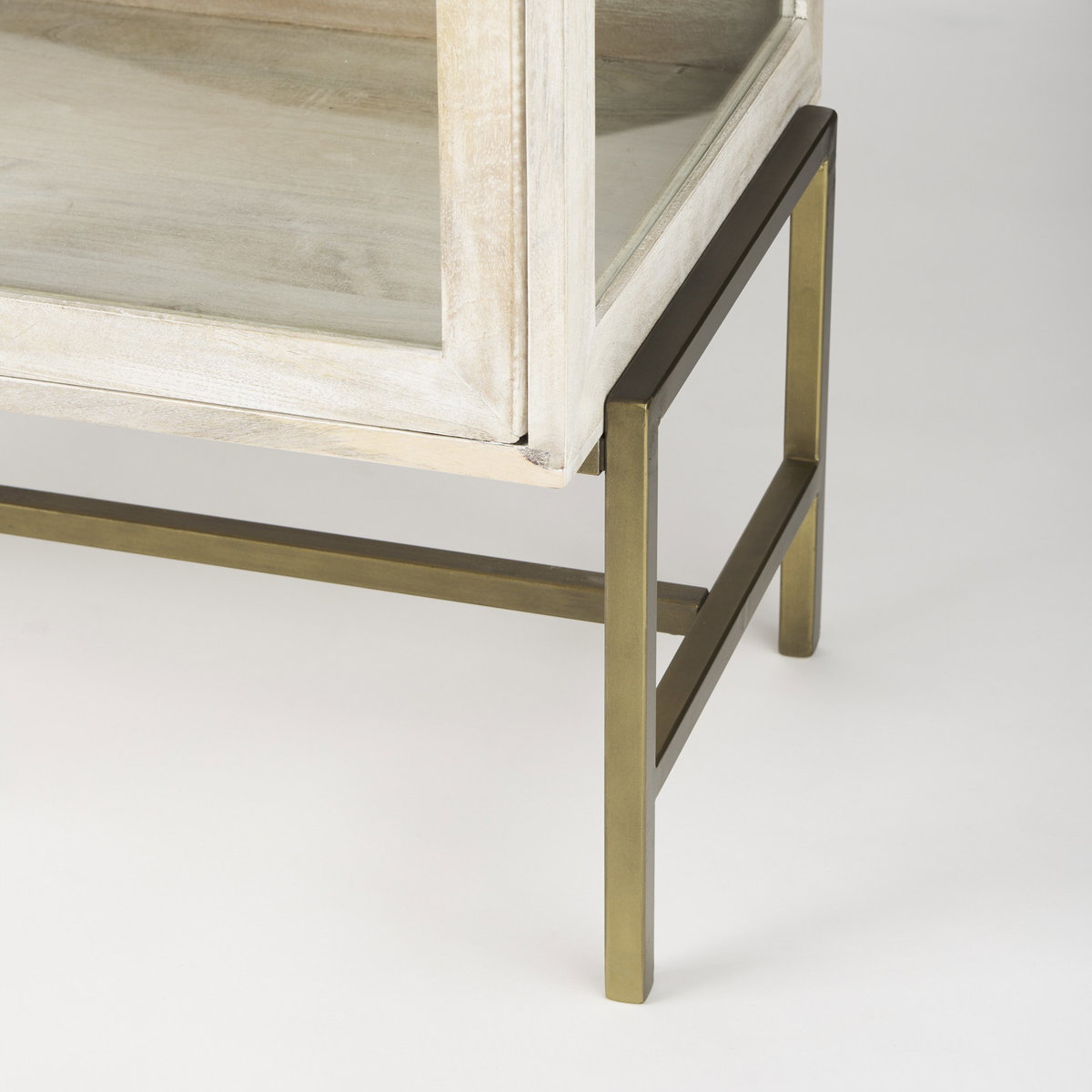 Arelius 36L x 18W x 32H White Wood, Gold Metal Base with 2 Glass Doors Accent Cabinet, Cabinets & Chest by Mercana, 36" length x 18.75" width x 32" height View 12
