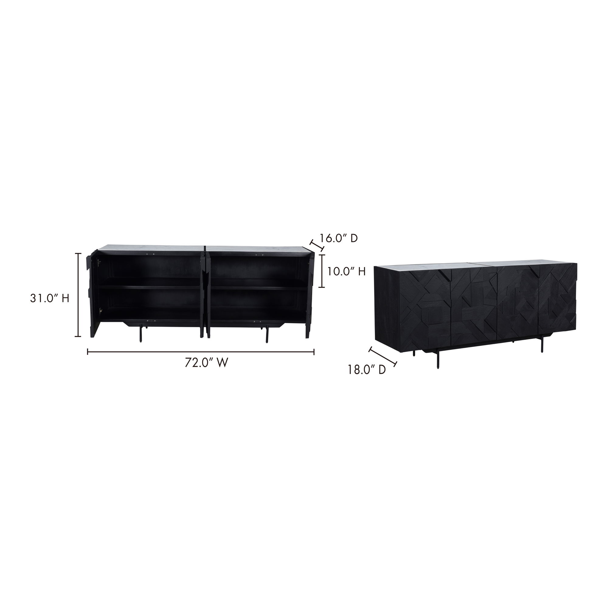 Kattan Sideboard Black, Cabinets & Sideboard by Moe's Home, 72" width x 31" height x 19" depth View 9