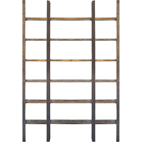 Taunton I 80L x  10.5W x 90H Brown Wood and Black Iron Six Shelving Unit