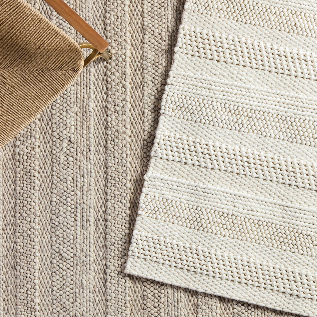 Lagom Handmade Solid Ivory/ Light Gray Area Rug (8'X10') large image 