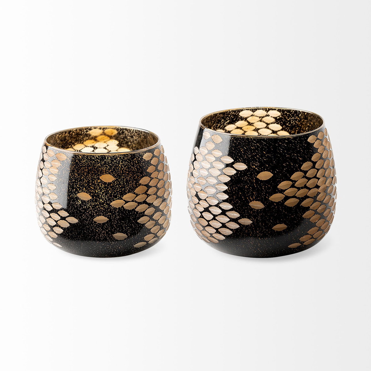 Mojave Small Black and Gold Detail Glass Vase, by Mercana, 7.87" length x 7.87" width x 6.3" height View 4