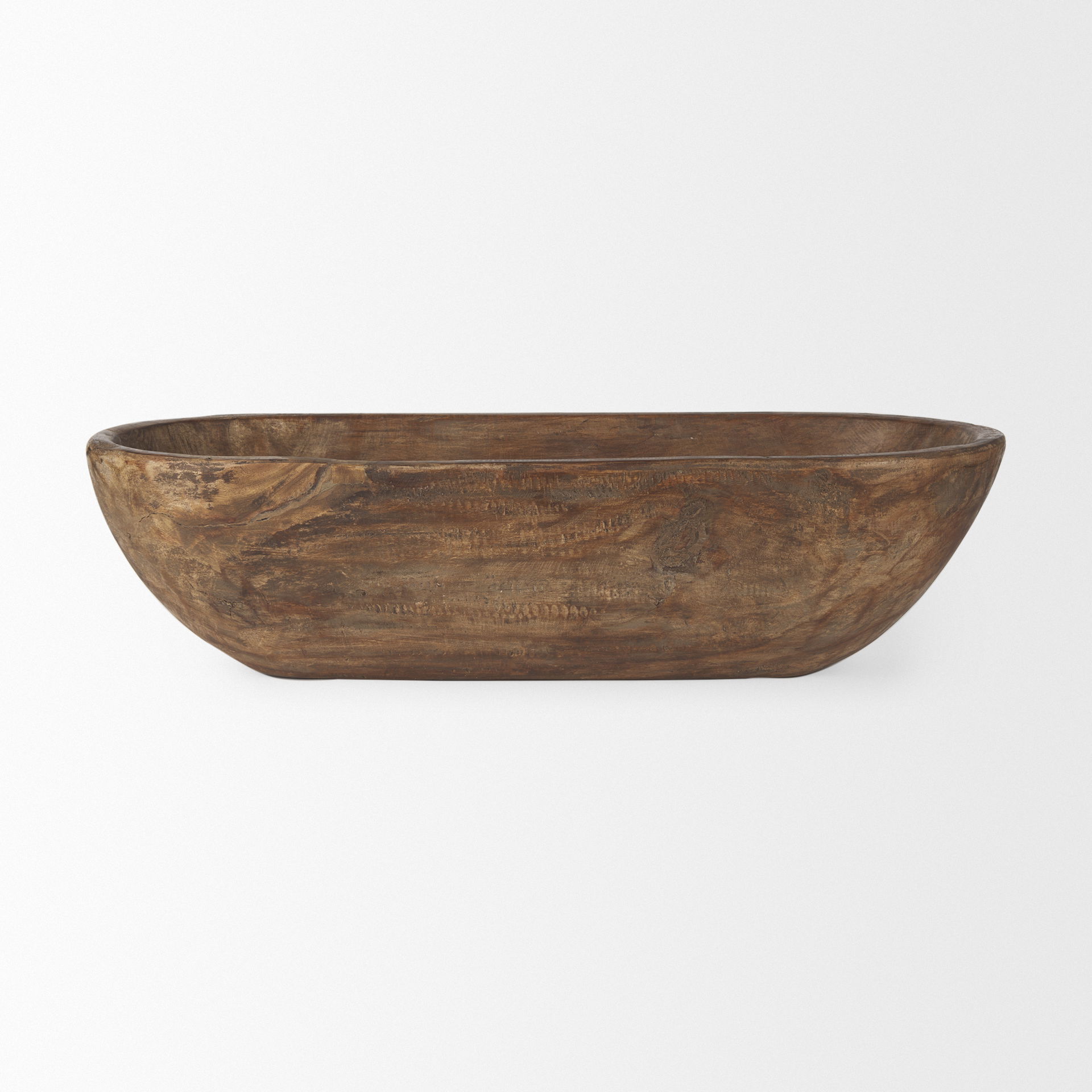 Athena Extra Large Oblong Medium Brown Reclaimed Wood Bowl, Decorative Bowl by Mercana, 26" length x 10" width x 7" height View 3