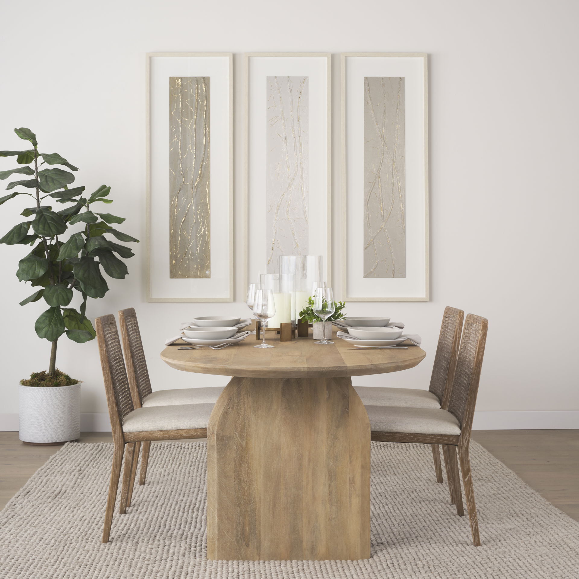 Clara Light Brown Wood with Cream Fabric Seat and Cane Back Armless Dining Chair large image 