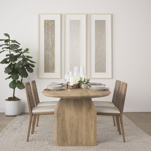 Clara Light Brown Wood with Cream Fabric Seat and Cane Back Armless Dining Chair