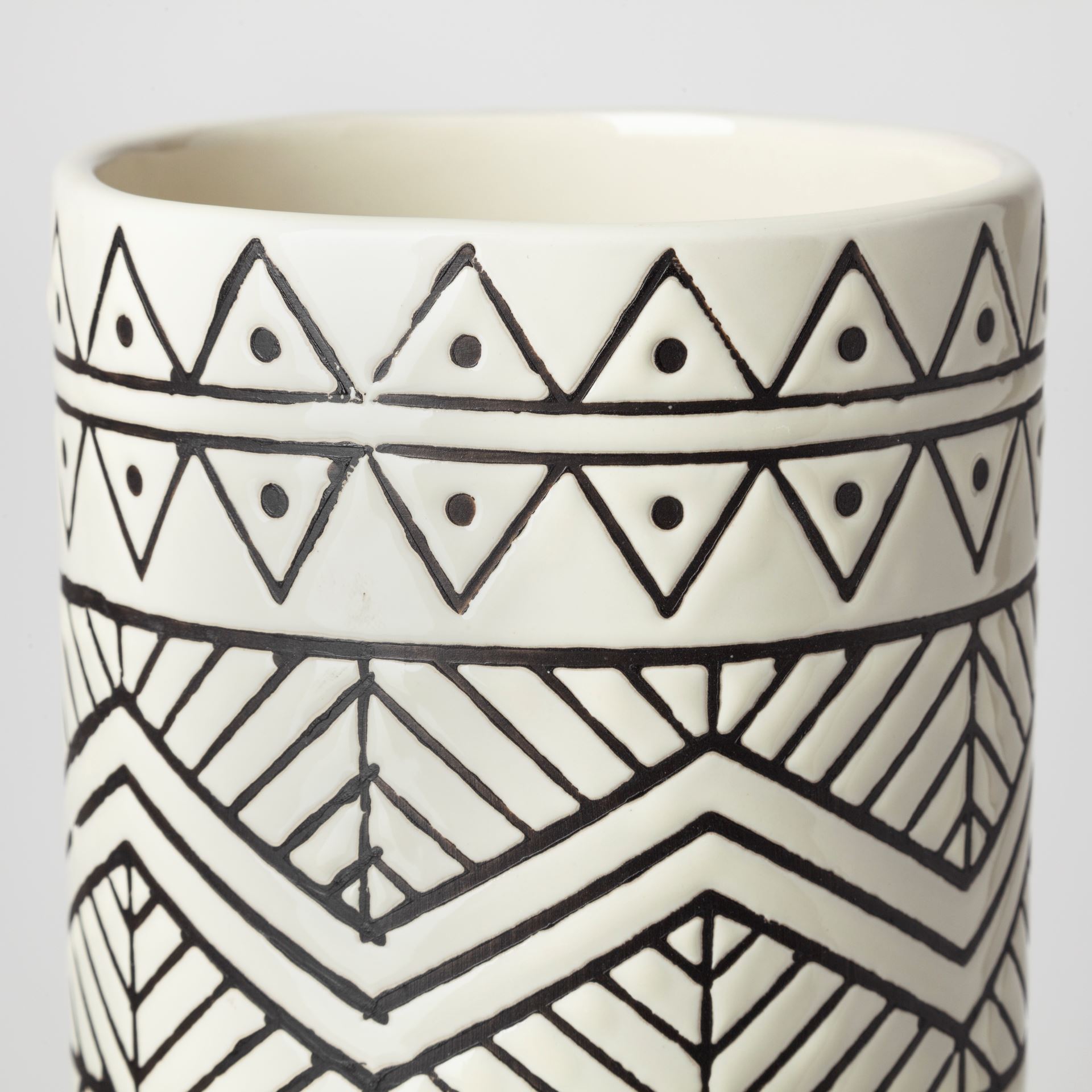 Uhura II Large Cream Black Patterned Cylindrical Ceramic Vase, by Mercana, 4.72" length x 4.72" width x 16.54" height View 5