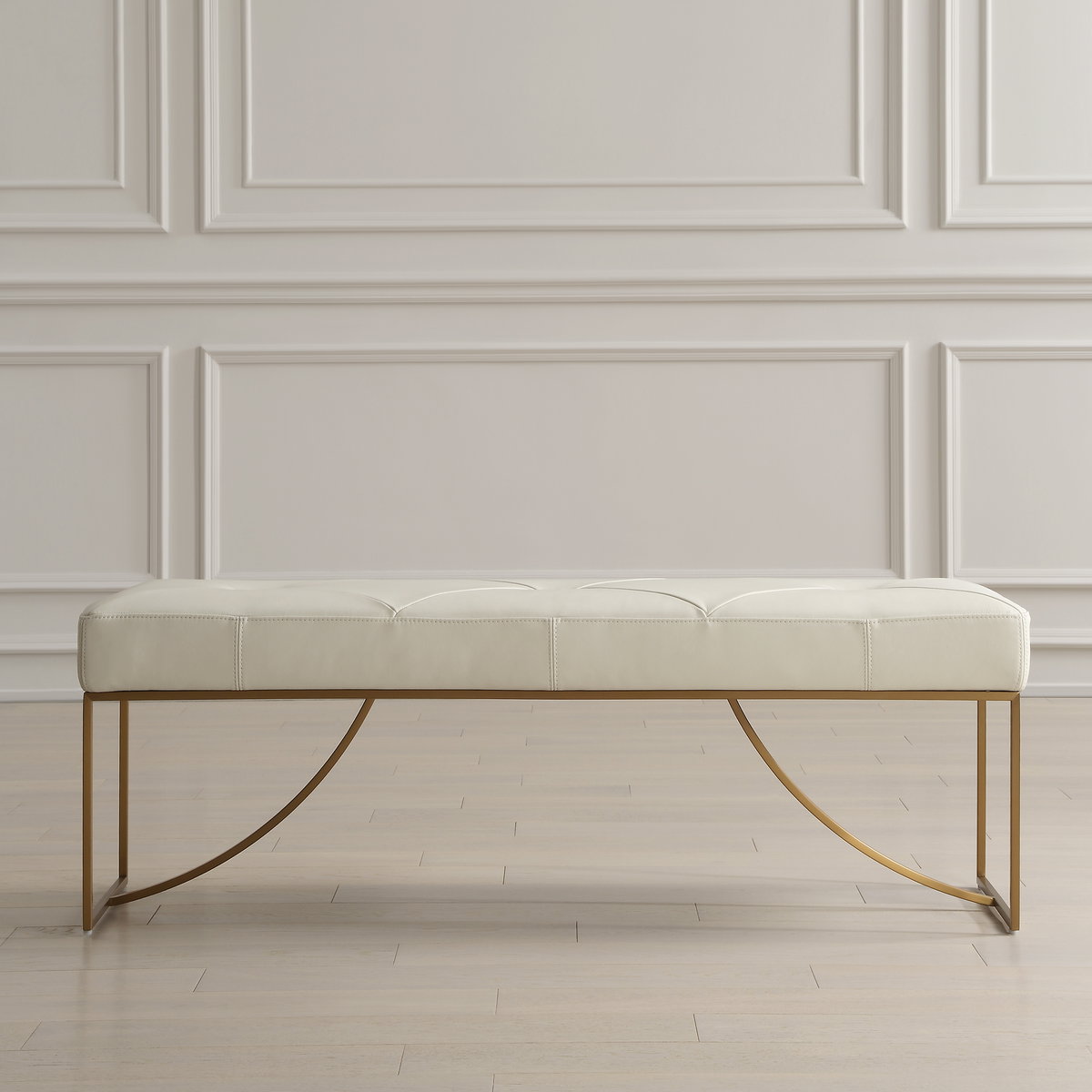 Swale Ivory Leather Bench, Benche by Uttermost, 53" width x 19" height x 16" depth View 2