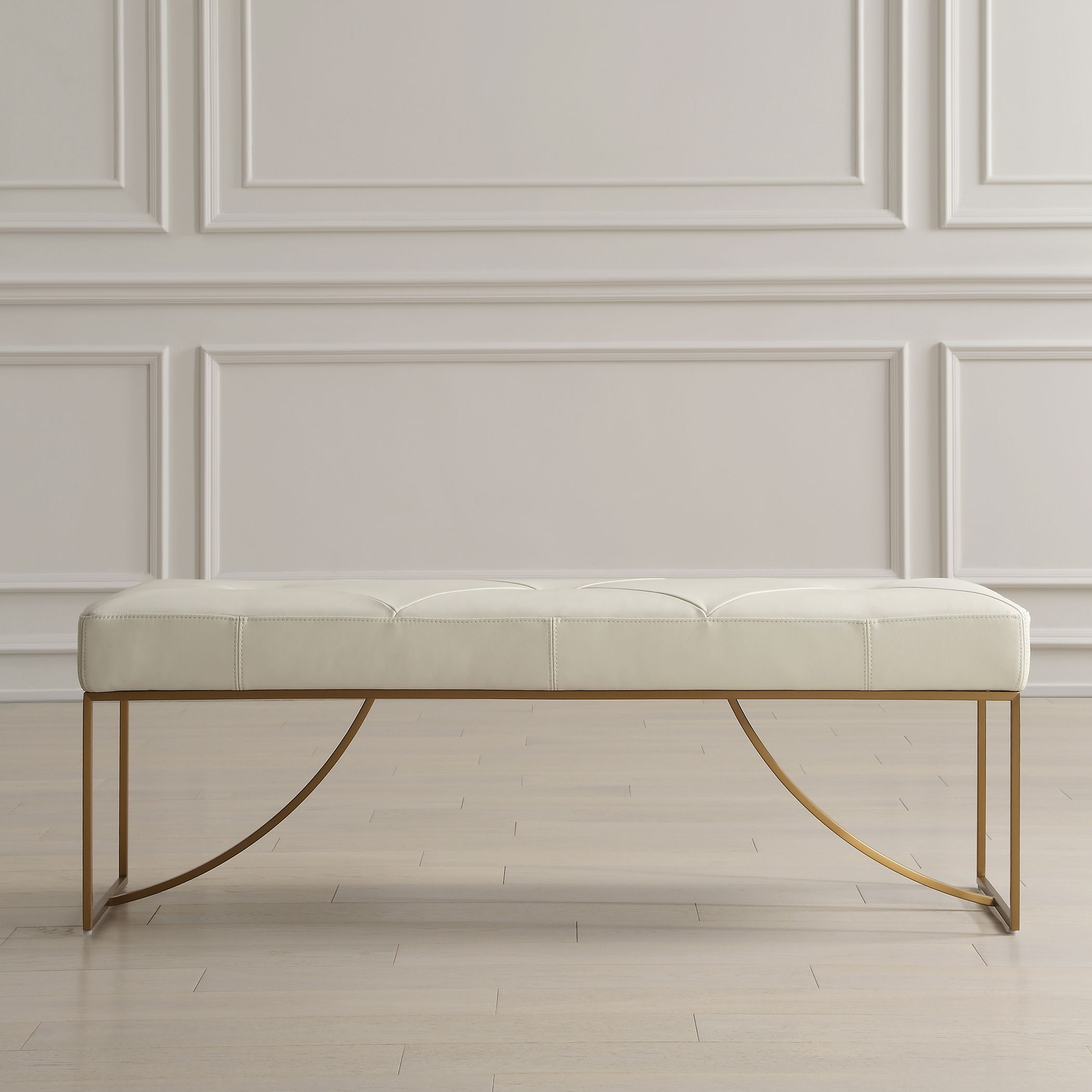 Swale Ivory Leather Bench, Furniture by Uttermost, 53" width x 19" height x 16" depth View 2