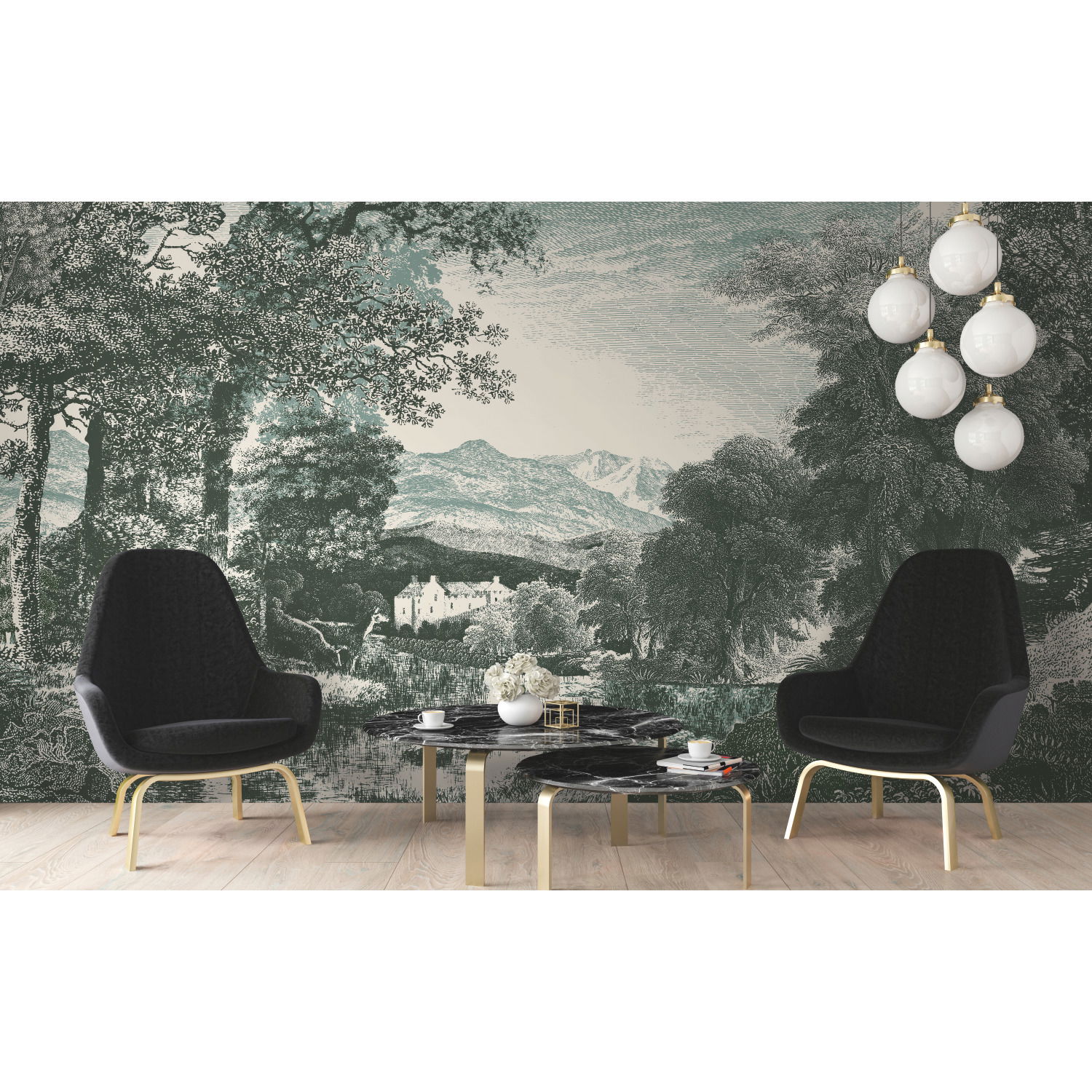 Provincial Scenic Teal Wall Mural large image 