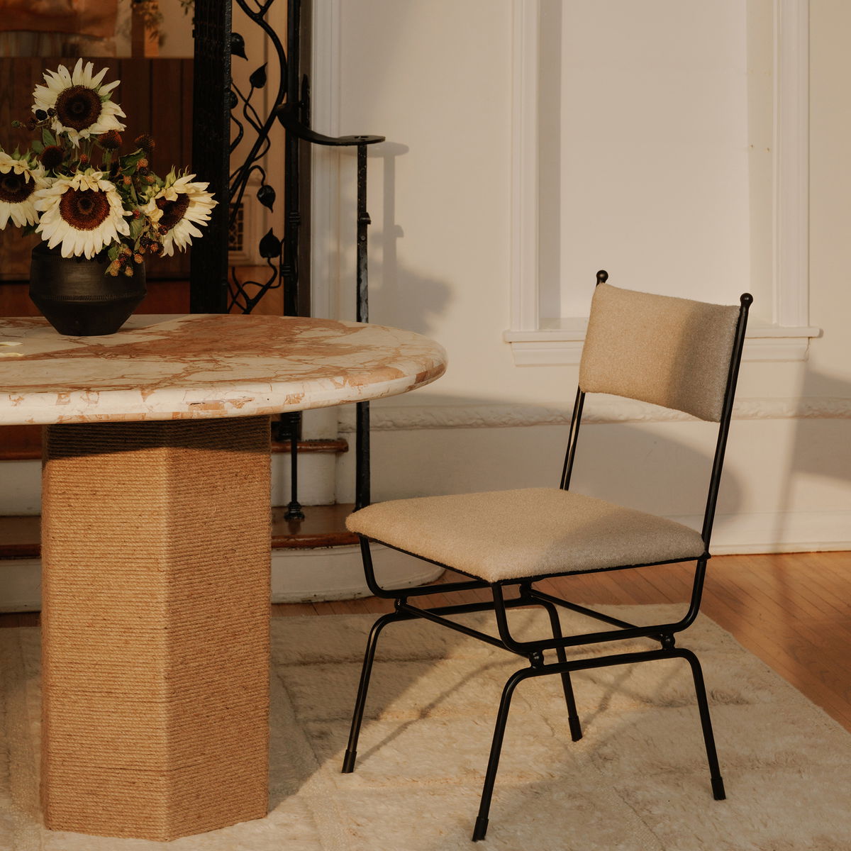 Posta Dining Chair Beige, by Moe's Home, 18.3" width x 33.75" height x 21.65" depth View 7