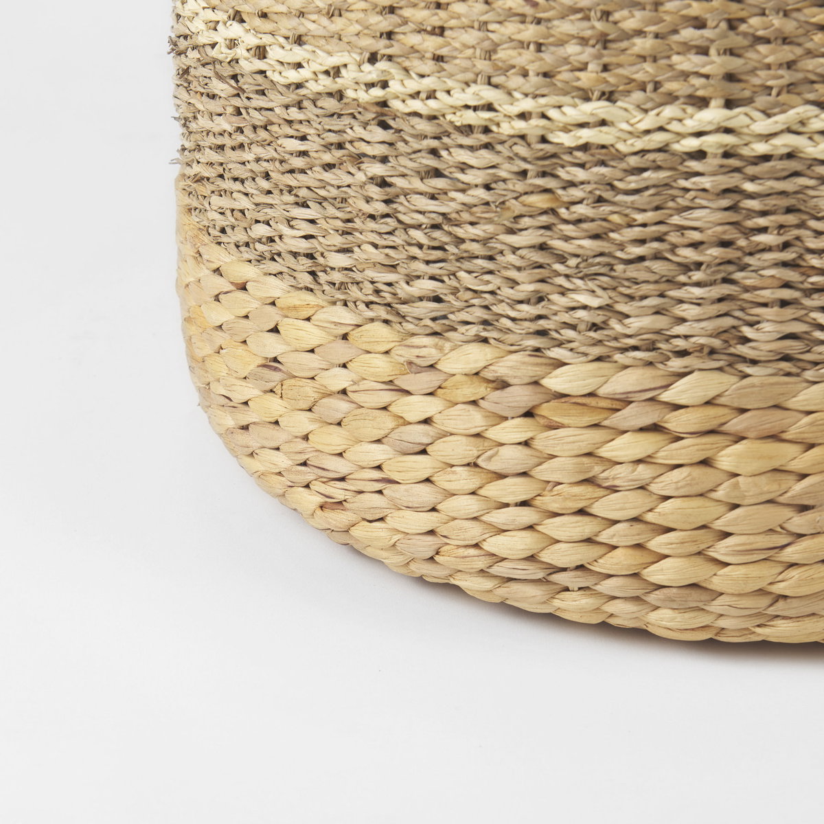 Maya  Light Brown with Medium Brown Stripes Seagrass Round Pouf, Ottoman by Mercana, 17.72" length x 17.72" width x 17.72" height View 7