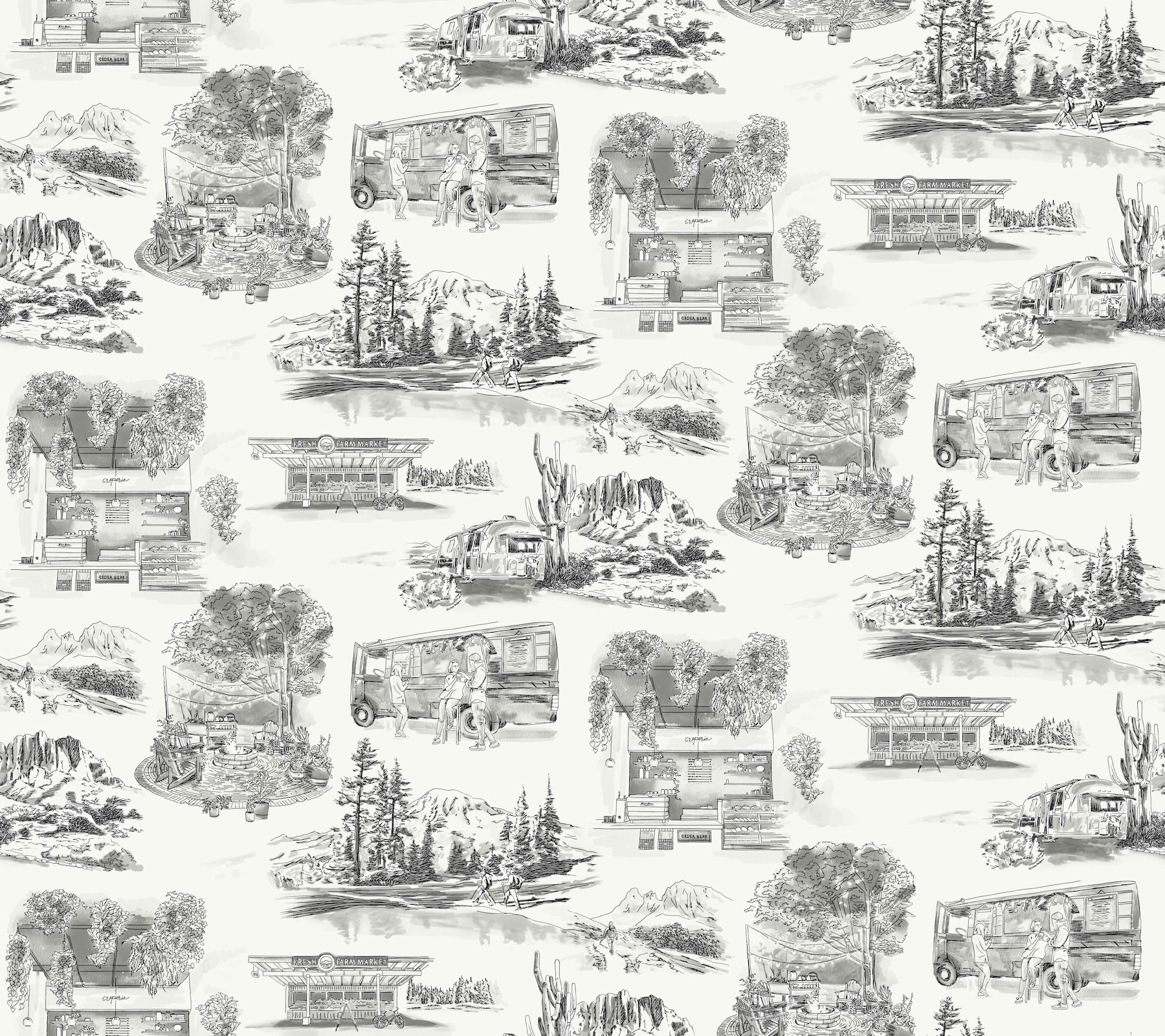 Modern Vista Toile Black Wallpaper, by York Wall, 27' length x 2'3" width x 0.02" depth View 1