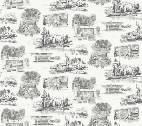 Modern Vista Toile Black Wallpaper